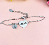 Silver Abuela Bracelet, Initial Heart, Grandmother Jewelry