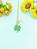 Gold Clover Initial Necklace, Personalized Shamrock Charm