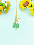 Gold Clover Initial Necklace, Personalized Shamrock Charm