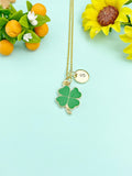 Gold Clover Initial Necklace, Personalized Shamrock Charm