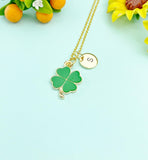 Gold Clover Initial Necklace, Personalized Shamrock Charm