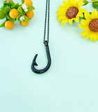 Black Fish Hook Charm Necklace, N2032