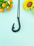 Black Fish Hook Charm Necklace, N2032