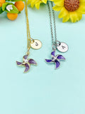 Gold Pinwheel Necklace, Beautiful Purple Pinwheel Necklace, Windmill Toy, Birthday Gift, N5171