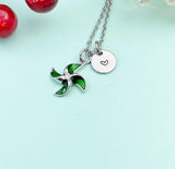 Silver Green Pinwheel Necklace, N5171ES