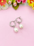 Silver Hoop Earrings, Cultured Freshwater Pearl Dangle