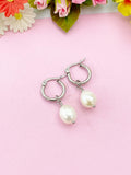 Silver Hoop Earrings, Cultured Freshwater Pearl Dangle
