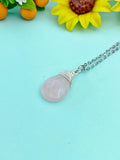 Rose Quartz Teardrop Necklace, Silver Wire Wrapped Gemstone Pendant, N2757