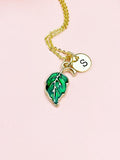 Green Leaf Charm Necklace, Gold Necklace, Natural Love Gift, N6665G