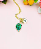 Green Leaf Charm Necklace, Gold Necklace, Natural Love Gift, N6665G