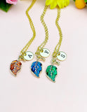 Green Leaf Charm Necklace, Gold Necklace, Natural Love Gift, N6665G