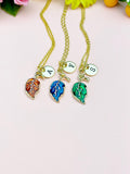 Blue Leaf Charm Necklace, Gold Necklace, Natural Love Gift, N6665B
