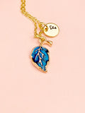 Blue Leaf Charm Necklace, Gold Necklace, Natural Love Gift, N6665B