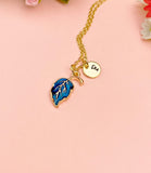 Blue Leaf Charm Necklace, Gold Necklace, Natural Love Gift, N6665B