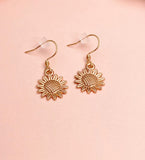 Rose Gold Sunflower Charm Earrings, EN1573