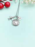 Silver Globe Airplane Charm Necklace, Travel Adventure Gift, N6668