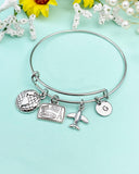 Silver Travel Bracelet Globe, Suitcase Airplane Charms, Christmas Travel Agency Gifts, N5370