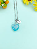 Silver Agate Heart Charm Necklace, Natural Gemstone Jewelry,  N5237