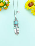 Silver Feather with Synthetic Turquoise Charm Necklace, N6669A