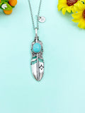 Silver Feather with Synthetic Turquoise Charm Necklace, N6669A