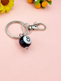 Silver Black 8 Ball Billiards Charm Keychain, Snooker, N6670
