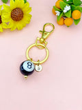 Gold Black 8 Ball Billiards Charm Keychain, Snooker, N6670G