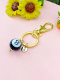 Gold Black 8 Ball Billiards Charm Keychain, Snooker, N6670G