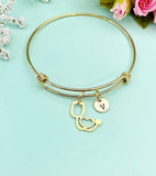Gold or Silver Stethoscopes Heart Charm Bracelet, N5626B