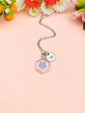 Silver Forget Me Not Hexagon Charm Necklace, Real Forget Me Not Dried Press Flower Jewelry Gift, N6601S