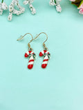 Gold Candy Cane Charm Earrings, Green Red Christmas Candy Cane Earrings, Sweet Jewelry Gift, N3168H
