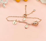 Rose Gold Rose Charm Bracelet, June Birthday Jewelry Gift, N172E