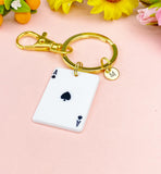 Ace of Spades Poker Keychain, Play Card Option, Gold King Queen Jace of Heart Joker Play Card Charm Keychain, N6077A
