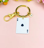 Ace of Spades Poker Keychain, Play Card Option, Gold King Queen Jace of Heart Joker Play Card Charm Keychain, N6077A