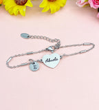 Silver Abuela Bracelet, Initial Heart, Grandmother Jewelry