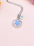 Silver Forget Me Not Hexagon Charm Necklace, Real Forget Me Not Dried Press Flower Jewelry Gift, N6601S