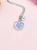Silver Forget Me Not Hexagon Charm Necklace, Real Forget Me Not Dried Press Flower Jewelry Gift, N6601S