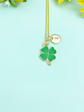 Gold Clover Initial Necklace, Personalized Shamrock Charm