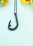 Black Fish Hook Charm Necklace, N2032