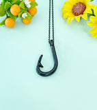Black Fish Hook Charm Necklace, N2032