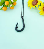 Black Fish Hook Charm Necklace, N2032
