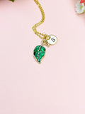 Green Leaf Charm Necklace, Gold Necklace, Natural Love Gift, N6665G