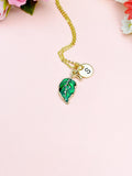 Green Leaf Charm Necklace, Gold Necklace, Natural Love Gift, N6665G