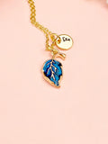 Blue Leaf Charm Necklace, Gold Necklace, Natural Love Gift, N6665B