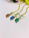 Blue Leaf Charm Necklace, Gold Necklace, Natural Love Gift, N6665B