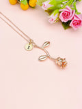 Gold Rose Necklace, Initial Charm Necklace, Personalized Floral Pendant, Bridesmaid Gift