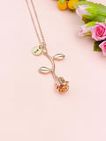 Gold Rose Necklace, Initial Charm Necklace, Personalized Floral Pendant, Bridesmaid Gift