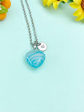 Silver Agate Heart Charm Necklace, Natural Gemstone Jewelry,  N5237