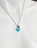 Silver Agate Heart Charm Necklace, Natural Gemstone Jewelry,  N5237