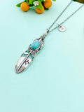 Silver Feather with Synthetic Turquoise Charm Necklace, N6669A