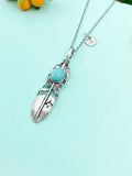 Silver Feather with Synthetic Turquoise Charm Necklace, N6669A